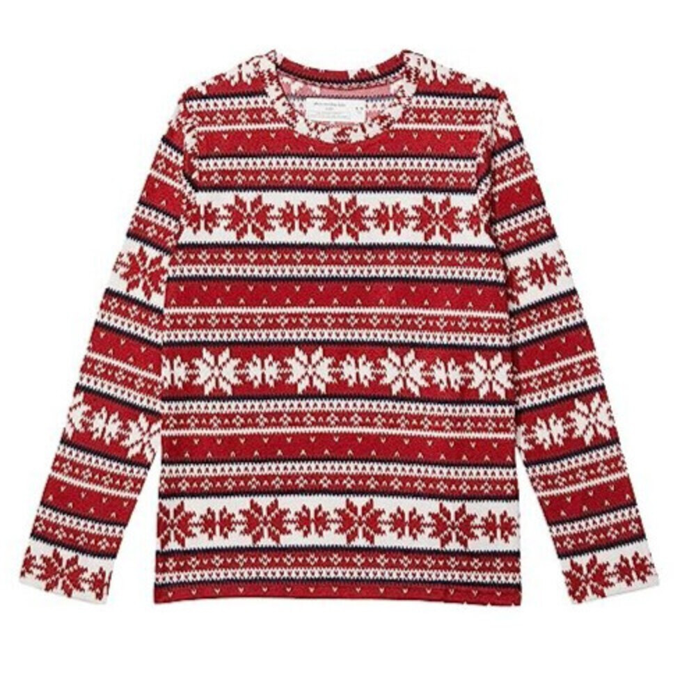Abercrombie Holiday Snit Pajama Kids 11-12 Red Aztec Long Sleeve Pullover GBO190